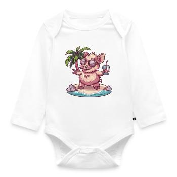 Pig Summer Wild Boar - Organic Longsleeve Baby Bodysuit - white - Front