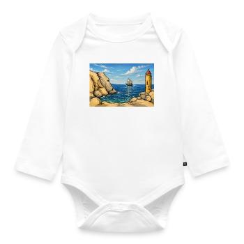 Phare en mer : Naviguer vers l’horizon - Body Bébé bio manches longues - blanc - Devant