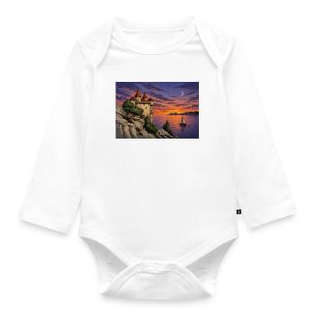 Moonlit Castle by Sunset Sea - Organic Longsleeve Baby Bodysuit - white - Front