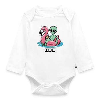 Alien in Pink Flamingo Float - Organic Longsleeve Baby Bodysuit - white - Front