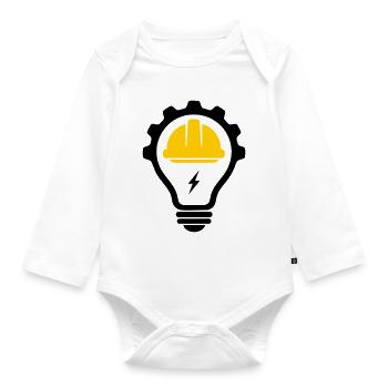 Electrician Construction Helmet Flash and Light Bulb - Organic Longsleeve Baby Bodysuit - white - Front