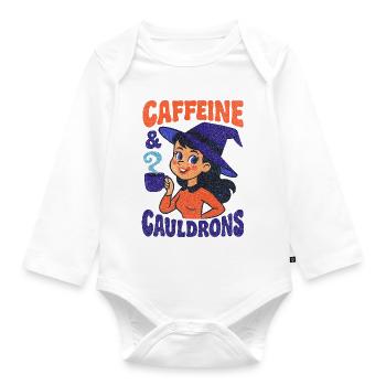 Koffein- und Kessel-Hexe - Baby Bio-Langarm-Body - Weiß - Vorne