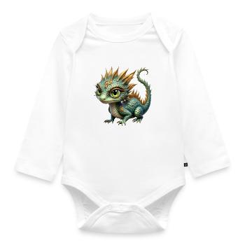 Ornate Emerald Dragon - Organic Longsleeve Baby Bodysuit - white - Front