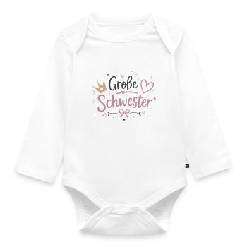 Große Schwester Herz Krone Design - Baby Bio-Langarm-Body - Weiß - Vorne
