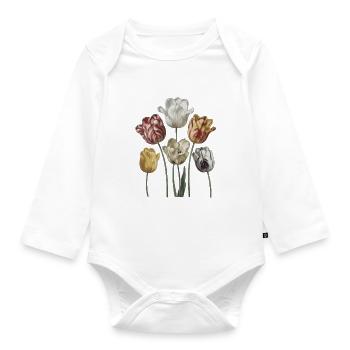 Vintage Tulip Bouquet Watercolors - Organic Longsleeve Baby Bodysuit - white - Front
