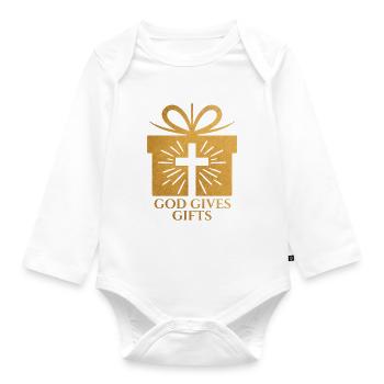 God Gives Gifts - sand colored - Organic Longsleeve Baby Bodysuit - white - Front