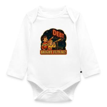 Bright Future Debt Satire Retro Poster - Organic Longsleeve Baby Bodysuit - white - Front