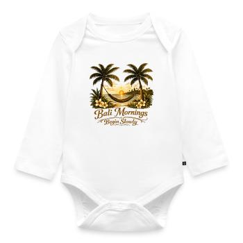 Bali Mornings Begin Slowly | Tropical - Organic Longsleeve Baby Bodysuit - white - Front