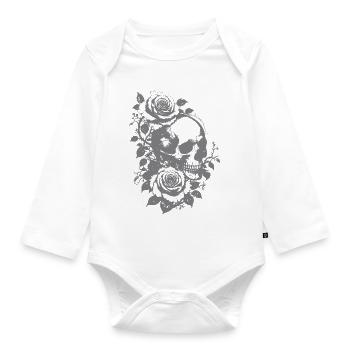 Skull with roses - Organic Longsleeve Baby Bodysuit - white - Front
