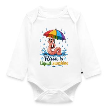 Earthworm with colorful umbrella - Organic Longsleeve Baby Bodysuit - white - Front