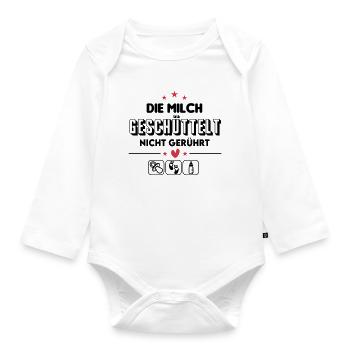Milch Flasche geben Durst essen Baby Säugling - Baby Bio-Langarm-Body - Weiß - Vorne