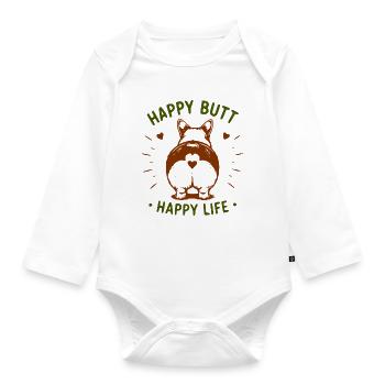 Happy dog's bottom – happy life - Organic Longsleeve Baby Bodysuit - white - Front