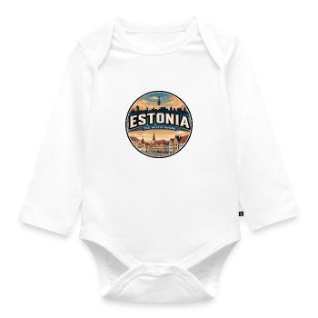 Retro Estonia Tallinn Old Town Badge - Organic Longsleeve Baby Bodysuit - white - Front