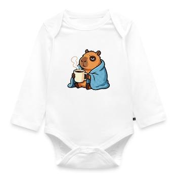 Don't Worry, Be Capy - Funny Coffee Capybara - Organic Longsleeve Baby Bodysuit - white - Front