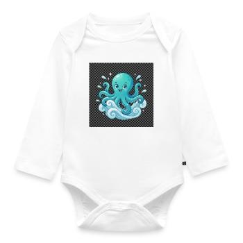 Cheerful Octopus with Waves - Organic Longsleeve Baby Bodysuit - white - Front