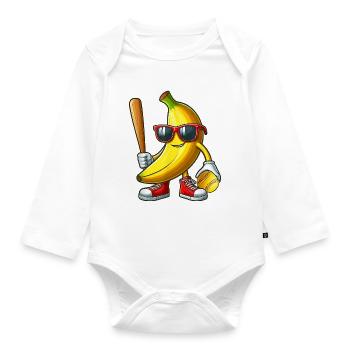 Banana Sunglasses Playing Softball - Organic Longsleeve Baby Bodysuit - white - Front