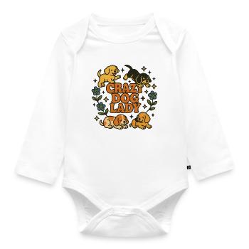 Crazy Dog Lady Floral Pups - Organic Longsleeve Baby Bodysuit - white - Front