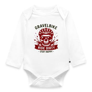 Gravel Bike Skull Ride Dirty Stay Happy - Organic Longsleeve Baby Bodysuit - white - Front