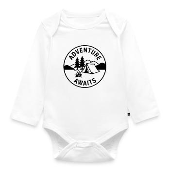 Adventure Awaits Camping Emblem - Organic Longsleeve Baby Bodysuit - white - Front