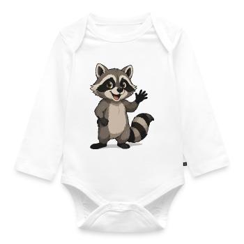 Waving Raccoon Cartoon Motif - Organic Longsleeve Baby Bodysuit - white - Front