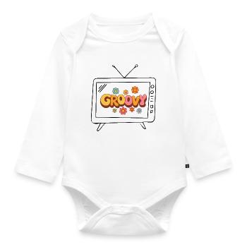 Groovy Floral 70s Bubble Letters - Organic Longsleeve Baby Bodysuit - white - Front