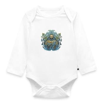 Poseidon Sea God Trident Design - Organic Longsleeve Baby Bodysuit - white - Front