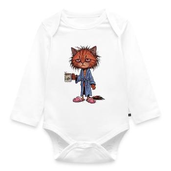 Tired Coffee Cat - Organic Longsleeve Baby Bodysuit - white - Front