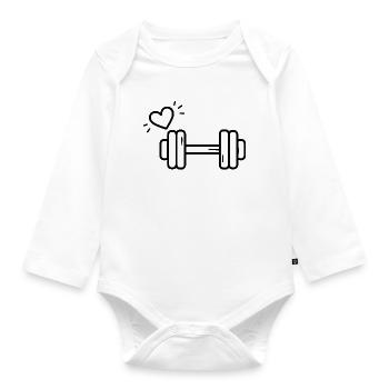 Passion Fitness Heart Dumbbell T-shirt - Organic Longsleeve Baby Bodysuit - white - Front