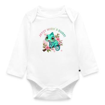 Jetzt wirds bunt - Niedliches Aquarell Chamäleon - Baby Bio-Langarm-Body - Weiß - Vorne