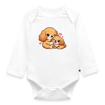 Mom dog cuddles with her puppy - Organic Longsleeve Baby Bodysuit - white - Front