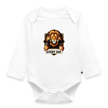 Lion Power: Stronger Every Day - Organic Longsleeve Baby Bodysuit - white - Front
