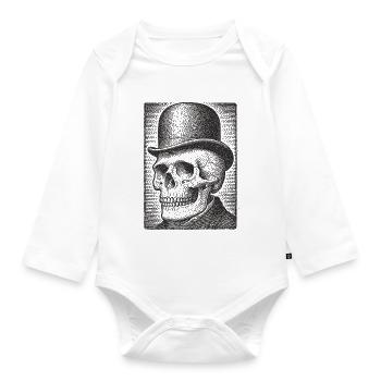 Skull with bowler hat - Organic Longsleeve Baby Bodysuit - white - Front