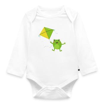 Grüner Frosch lässt einen Flugdrachen steigen – Fu - Baby Bio-Langarm-Body - Weiß - Vorne