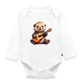 Little cartoon otter playing the guitar – Cool - Organic Longsleeve Baby Bodysuit - white - Front