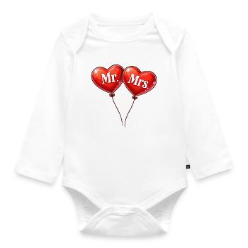Heart Balloon Couples Mr Mrs Design - Organic Longsleeve Baby Bodysuit - white - Front