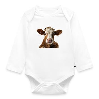 Cow face: Curiosity on the pasture - Organic Longsleeve Baby Bodysuit - white - Front