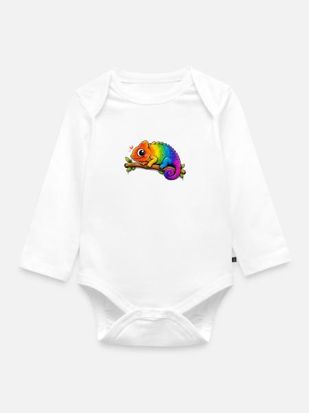 Regenbogen-Chamäleon am Ast - Baby Bio-Langarm-Body - Weiß