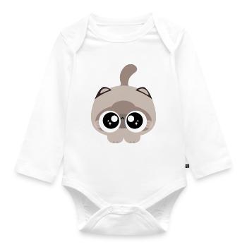 Big-Eyed Kitten Sparkle - Organic Longsleeve Baby Bodysuit - white - Front