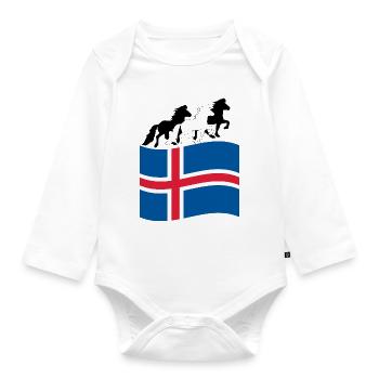 Icelandic flag with Icelandic horses - Organic Longsleeve Baby Bodysuit - white - Front