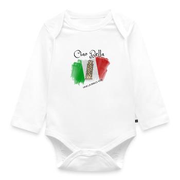 Leaning Tower on Italian Flag Brush - Organic Longsleeve Baby Bodysuit - white - Front