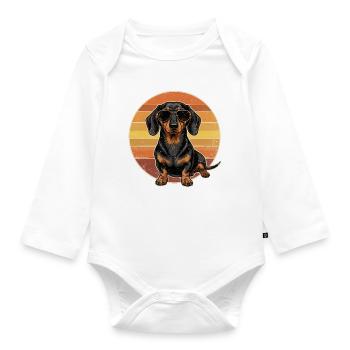 Vintage Dachshund Sunset Retro 70s Sunglasses Shirt - Organic Longsleeve Baby Bodysuit - white - Front