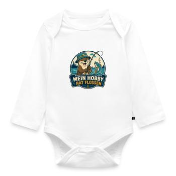 Mein Hobby hat Flossen – Angel-Otter - Baby Bio-Langarm-Body - Weiß - Vorne