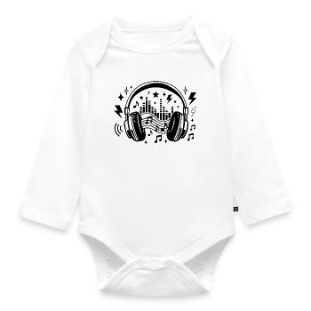 Musik-Kopfhörer Grafik Klangwelle-Musikliebhaber - Baby Bio-Langarm-Body - Weiß - Vorne