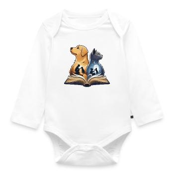 Paw friendship in the book - Organic Longsleeve Baby Bodysuit - white - Front