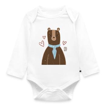 Cute bear with blue scarf - Organic Longsleeve Baby Bodysuit - white - Front