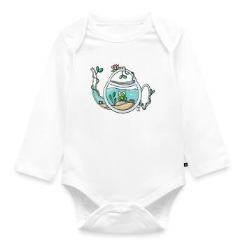 Teapot Garden Frog - Organic Longsleeve Baby Bodysuit - white - Front