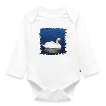 Weißer Schwan auf blauem Wasser - Baby Bio-Langarm-Body - Weiß - Vorne