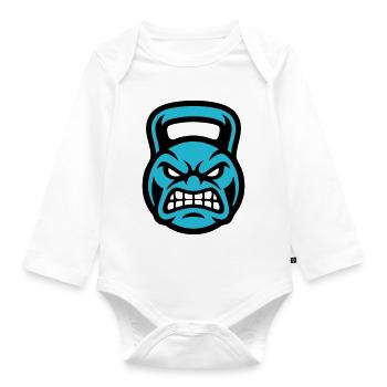 Kettlebell Gesicht Logo - Baby Bio-Langarm-Body - Weiß - Vorne