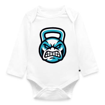 Gym Kettlebell Wappen - Baby Bio-Langarm-Body - Weiß - Vorne