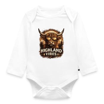 Highland Vibes in Sepia - Organic Longsleeve Baby Bodysuit - white - Front